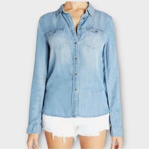 Enjean Stone Washed Tencel Button Down Shirt in Blue Women’s Size S